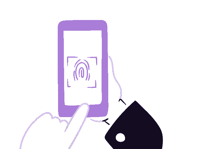 A hand holding a biometric identity-verification device